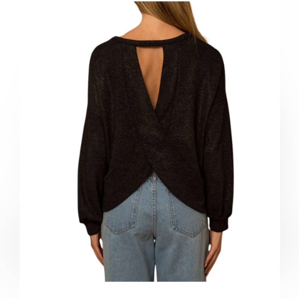NWOT Kaileigh Black Shimmer Open Back Top | Medium